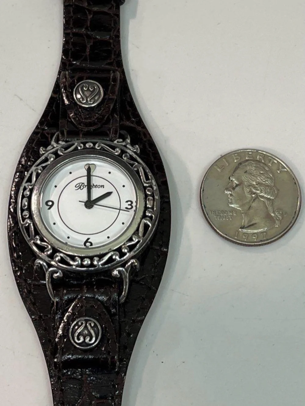 Brighton Avila watch with a dark brown croc-embossed leather band Running 2579